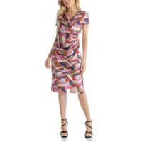 24seven Comfort Apparel Womens Short Sleeve Abstract Wrap Dress