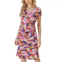 24seven Comfort Apparel Womens Short Sleeve Abstract Wrap Dress