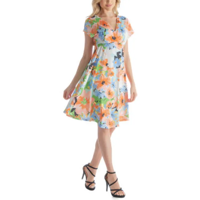 24seven Comfort Apparel Short Sleeve Floral A-Line Dress