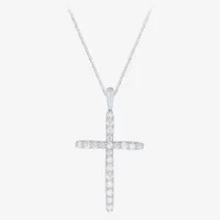 Certified (H-I / I1) Womens 1 CT. T.W. Lab Grown White Diamond 10K White Gold Cross Pendant Necklace