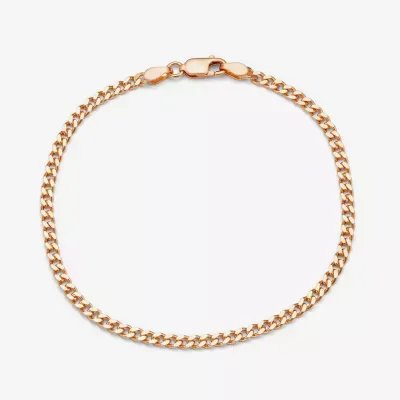 14K Rose Gold Over Silver 7.5 Inch Solid Curb Chain Bracelet