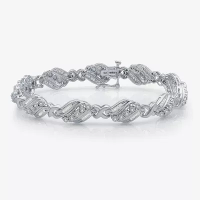 1 CT.T.W. Natural Diamond Sterling SIlver Heart Tennis Bracelet