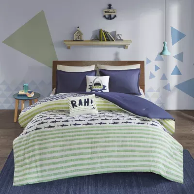 Urban Habitat Kids Aaron 100% Cotton Shark Stripes Comforter Set with Decorative Pillows