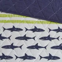 Urban Habitat Kids Aaron Shark Reversible 100% Cotton Quilt Set With Throw Pillows