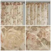 Madison Park Abelia Printed Floral Voile Sheer Rod Pocket Back Tab Single Curtain Panel