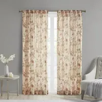 Madison Park Abelia Printed Floral Voile Sheer Rod Pocket Back Tab Single Curtain Panel