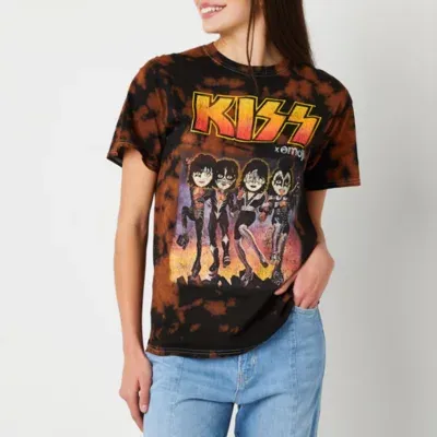 Juniors Kiss X Emoji Oversized Womens Crew Neck Short Sleeve Graphic T-Shirt