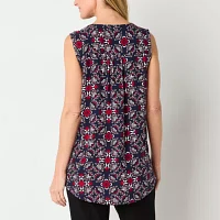 Liz Claiborne Womens Split Crew Neck Sleeveless Tunic Top