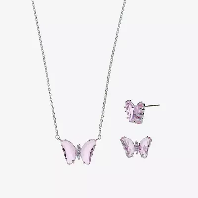Sparkle Allure Light Up Box Womens Cubic Zirconia Pure Silver Over Brass Butterfly 2-pc. Jewelry Set