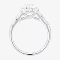 Womens 1 1/2 CT. T.W. Natural White Diamond 14K White Gold Side Stone Halo Engagement Ring