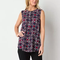 Liz Claiborne Womens Split Crew Neck Sleeveless Tunic Top