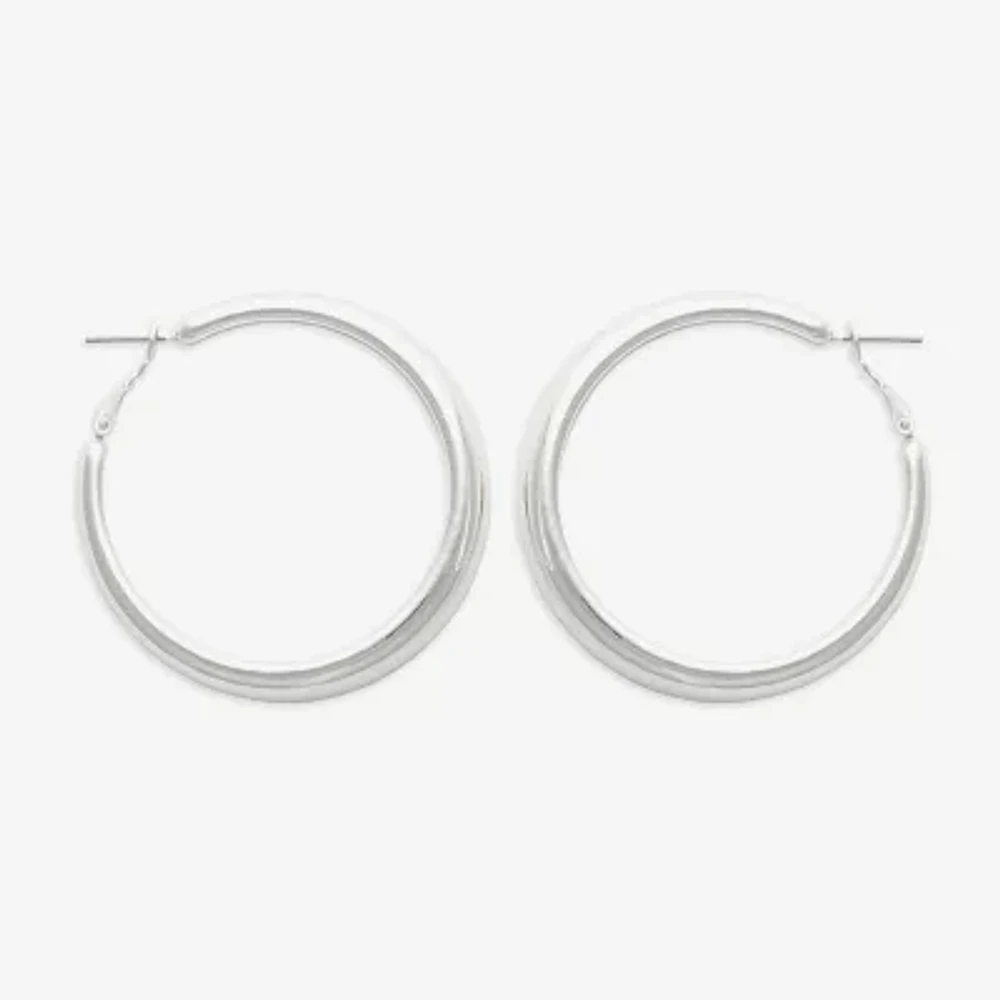Bold Elements Silver Tone Womens 30.1mm Hoop Earrings