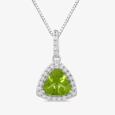 Womens Genuine Green Peridot Sterling Silver Pendant Necklace
