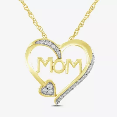 Womens 1/10 CT. T.W. Natural White Diamond 10K Gold Heart Pendant Necklace