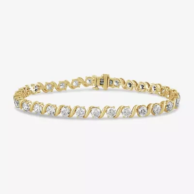 (G/Si2) 10 Ct.T.W. Lab Grown White Diamond 10K Gold Round 7.25 Inch Tennis Bracelet