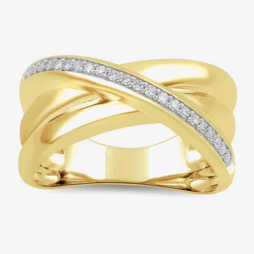 Womens 1/ CT. T.W. Lab Grown White Diamond 14K Gold Over Silver Sterling Crossover Cocktail Ring
