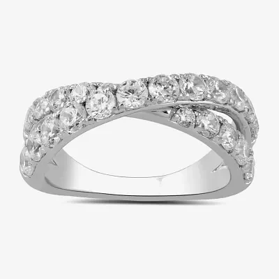 Womens 2 CT. T.W. Lab Grown White Diamond Sterling Silver Crossover Cocktail Ring