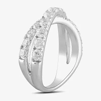 Womens 2 CT. T.W. Lab Grown White Diamond Sterling Silver Crossover Cocktail Ring