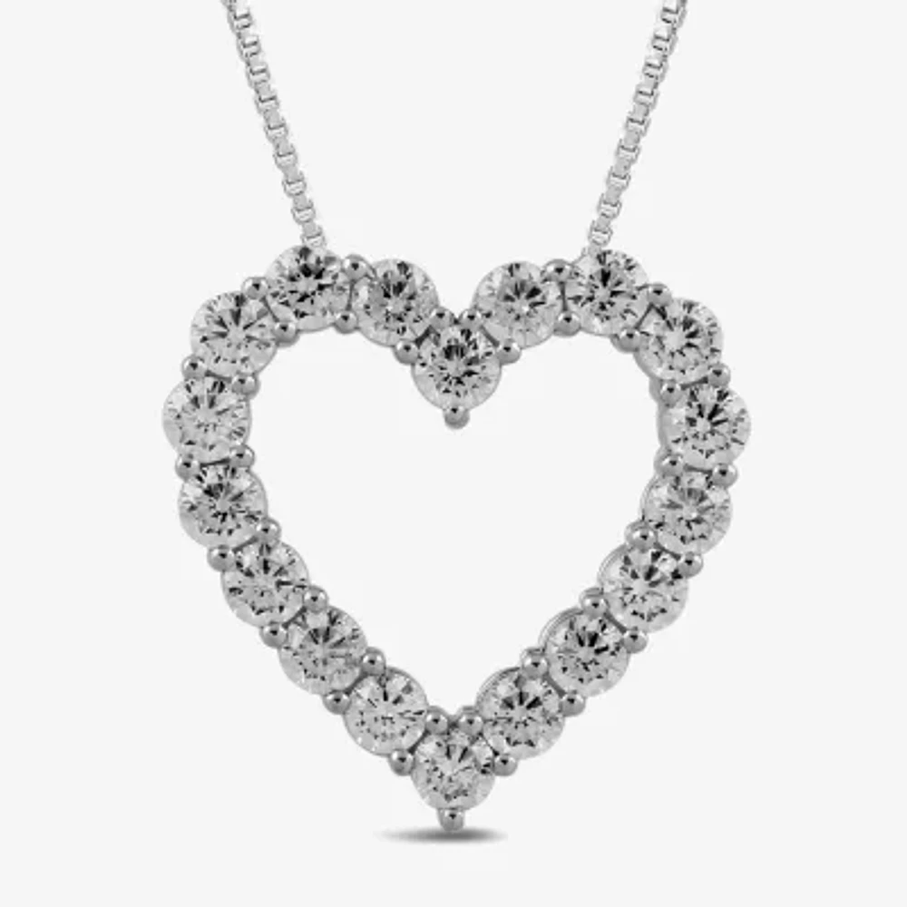 Womens 2 CT. T.W. Lab Grown White Diamond Sterling Silver Heart 18 Inch Pendant Necklace