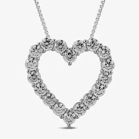 Womens 2 CT. T.W. Lab Grown White Diamond Sterling Silver Heart 18 Inch Pendant Necklace