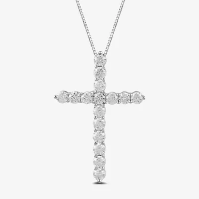 Womens 2 CT. T.W. Lab Grown White Diamond Sterling Silver Cross Pendant Necklace