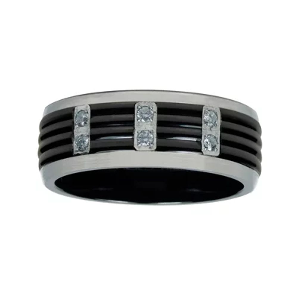 Mens 1/8 C.T. TW. Natural Diamond Black Titanium Wedding Band