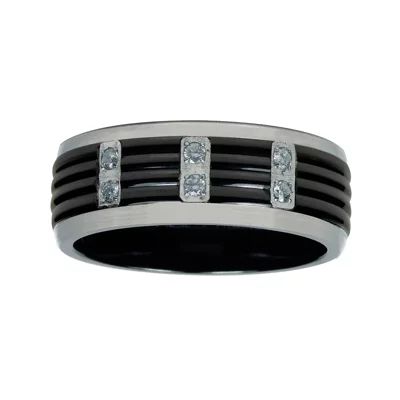 Mens 1/ C.T. TW. Natural Diamond Black Titanium Wedding Band