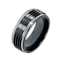 Mens 1/ C.T. TW. Natural Diamond Black Titanium Wedding Band