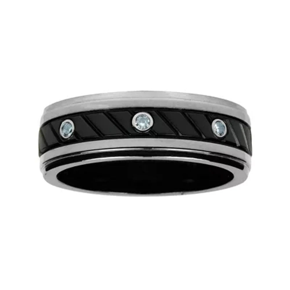 Mens 1/ C.T. TW. Natural Diamond Black Titanium Wedding Band