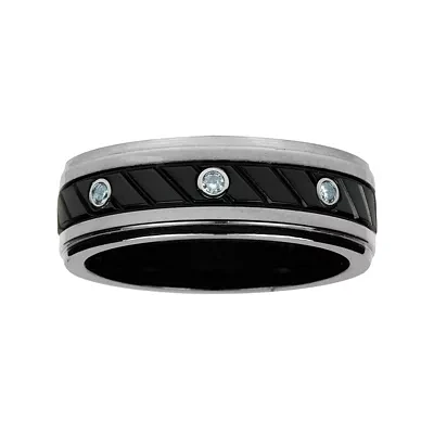 Mens 1/ C.T. TW. Natural Diamond Black Titanium Wedding Band