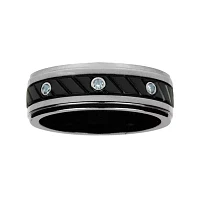 Mens 1/ C.T. TW. Natural Diamond Black Titanium Wedding Band