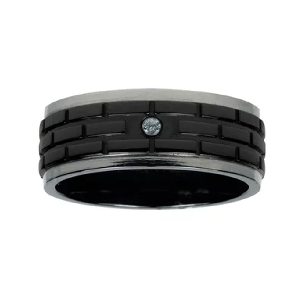 Mens 8mm Diamond-Accent Black Titanium Wedding Band