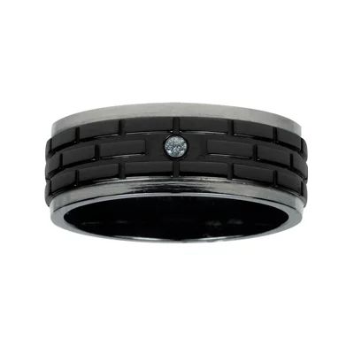 Mens 8mm Diamond-Accent Black Titanium Wedding Band