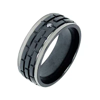 Mens 8mm Diamond-Accent Black Titanium Wedding Band