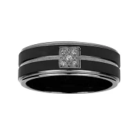 Mens Diamond-Accent Black Titanium Wedding Band