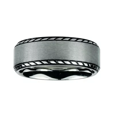 Mens 8mm Titanium Rope Border Wedding Band