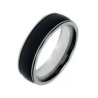   Mens 7mm Black Titanium and Stainless Steel Wedding Band