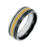 Mens Cobalt and 10K Yellow Gold Inlay Wedding Band