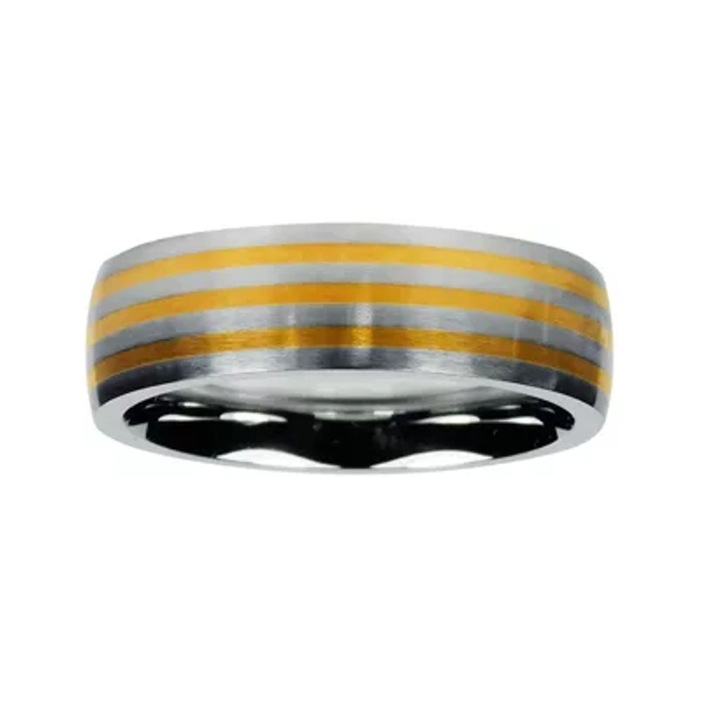 Mens Cobalt and 10K Yellow Gold Inlay Wedding Band