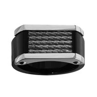 Mens Stainless Steel and Black Ion-Plated Ring