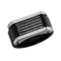 Mens Stainless Steel and Black Ion-Plated Ring