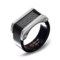 Mens Stainless Steel and Black Ion-Plated Ring