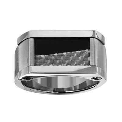 Mens 11mm Gray & Black IP Stainless Steel Ring