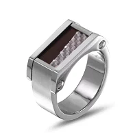 Mens 11mm Gray & Black IP Stainless Steel Ring