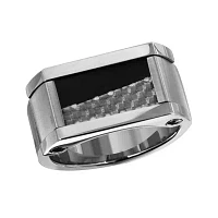 Mens 11mm Gray & Black IP Stainless Steel Ring