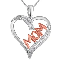 1/10 CT.T.W. Natural Diamond "MOM" Heart Necklace in Sterling SIlver With 14K Rose Gold Accent"