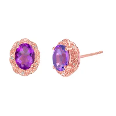 Diamond Accent Genuine Purple Amethyst 14K Rose Gold Over Silver 11mm Stud Earrings