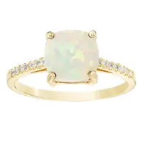 Womens Lab Created White Opal 14K Gold Over Silver Cocktail Ring