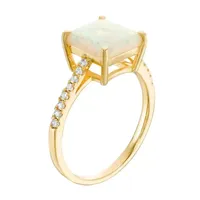 Womens Lab Created White Opal 14K Gold Over Silver Cocktail Ring