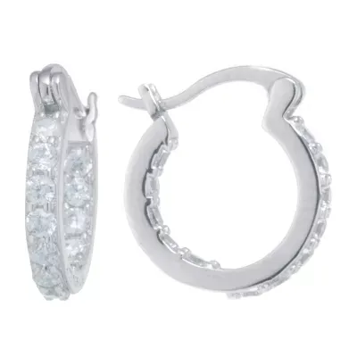 Silver Treasures Cubic Zirconia Sterling Silver Hoop Earrings